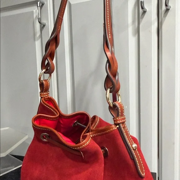 Dooney & Bourke Burnt Orange Suede Bucket Bag, Red Interior - Picture 8 of 12